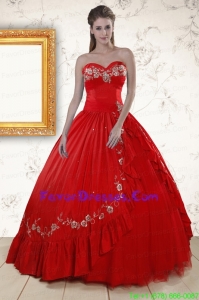 Unique Sweetheart Red Puffy Quinceanera Dresses with Embroidery