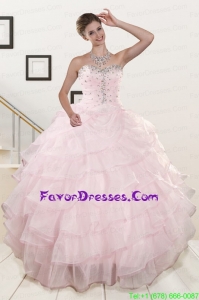 2015 Unique Baby Pink Quinceanera Dresses with Beading and Ruffles