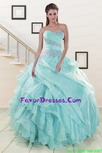 Beading and Ruffles Unique Quinceanera Dresses in Turquoise for 2015