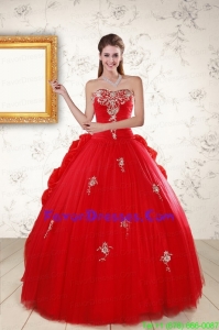 Red Sweetheart 2015 Unique Quinceanera Dresses with Appliques