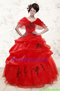 Sweetheart Red Unique Quinceanera Dresses with Applique and Lace up