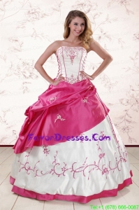 Unique Embroidery Quinceanera Dresses in White and Hot Pink
