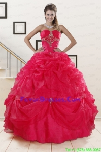 Unique Red Sweetheart Quinceanera Dresses with Appliques and Pick Ups