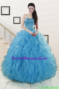 Unique Sweetheart Beaded Quinceanera Dresses Ruffled in Blue