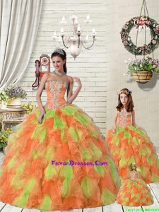 Top Seller Ruffles and Beading Orange Red and Green Princesita Dress for 2015