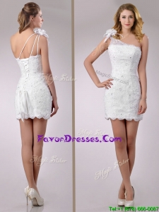 2016 Wonderful One Shoulder Lace Short Wedding Dress with Beading