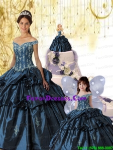 Exquisite Navy Blue Off The Shoulder Princesita Dress with Appliques and Pick Ups
