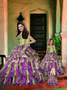 Fashionable Sweetheart Appliques and Ruffles Princesita Dress in Multi Color