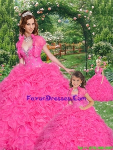 Popular Beading and Ruffles Sweetheart Hot Pink Princesita Dress