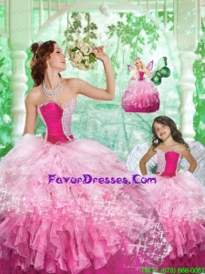2014 Inexpensive Sweetheart Beading and Ruffles Princesita Dress in Pink
