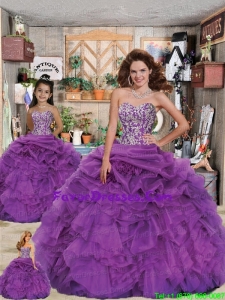 2014 Luxirious Sweetheart Appliques and Ruffles Purple Princesita Dress