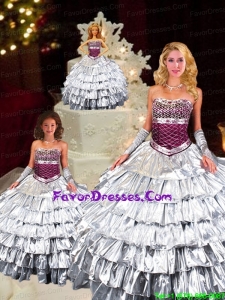 2014 Unique Strapless Silver Princesita Dress with Ruffled Layers