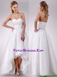 Fashionable High Low Organza Wedding Dress with Beading