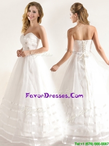 Lovely A-line Organza Wedding Dresses with Handle Made Flower and Ruching