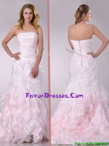 Most Popular Sweep Train Ruffled Light Pink Wedding Dress in Organza