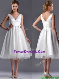 New Style A Line V Neck Hand Crafted Wedding Dress in Tulle