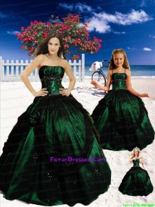 Popular Strapless Dark Green Princesita Dresses with Appliques