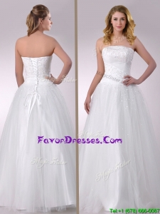 Sophisticated A Line Strapless Beaded Wedding Dress in Tulle for 2016