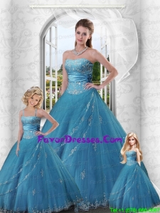 2014 Cheap Appliques and Beading Baby Blue Strapless Dress For Princesita