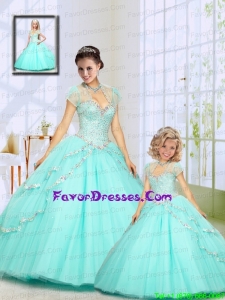 2014 Fashionable Beading Sweep Train Princesita Dress in Aqua Blue