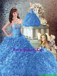 Luxurious Sweetheart Blue Beading and Ruffles Princesita Dresses