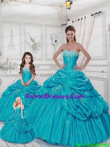 Popular Sweetheart Appliques Aqua Blue Dresses for Princesita