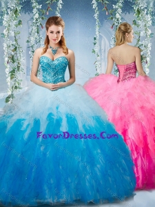 Artistic Gradient Color Big Puffy Sweet 16 Dresses with Beading and Ruffles