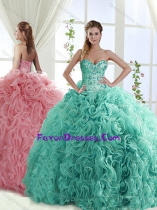 Gorgeous Beaded Brush Train Detachable Quinceanera Skirts with Rolling Flower