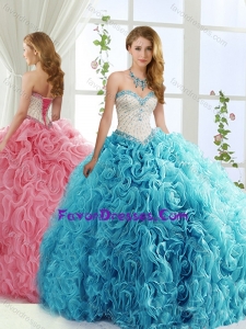 Modest Brush Train Beaded Baby Blue Detachable Quinceanera Skirts in Rolling Flowers