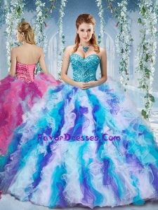 Gorgeous Rainbow Colored Big Puffy Sweet 16 Dresses with Beading and Ruffles