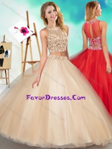 New Style See Through Scoop Quinceanera Dress with Beading and Appliques