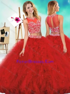 New Style Two Piece Red Quinceanera Dress with Beading and Ruffles