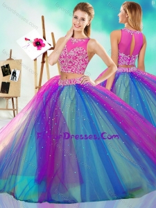 Rainbow Colored Big Puffy New Style Quinceanera Dress with See Through