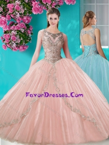 Cheap See Through Scoop Organza Quinceanera Dress with Beading
