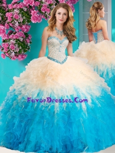 The Super Hot Gradient Color Big Puffy Sweet 16 Quinceanera Dress with Beading and Ruffles