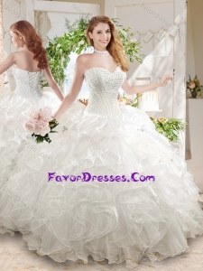 Discount Ball Gown Sweetheart White Sweet 16 Dress with Beading and Ruffled
