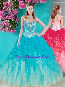 New Arrivals Visible Boning Beaded Quinceanera Gowns in White and Blue