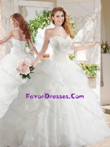 White Ball Gown Sweetheart Organza Court Train Beaded and Bubbles Quinceanera Gowns