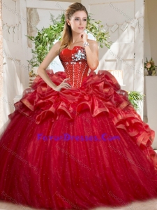 Discount Tulle Beaded and Ruffled New Style Quinceanera Dress in Red