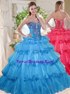 Elegant Puffy Skirt Beaded and Ruffled Layers New Style Quinceanera Dress