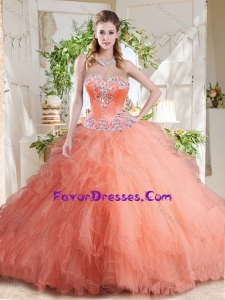 New Arrivals Beaded and Ruffled Big Puffy Popular Quinceanera Gown with Orange