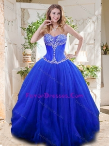 Popular See Through Sweetheart Blue Quinceanera Gown with Beading