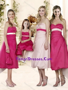 Elegant Sashed and Ruched Bridesmaid Dress in Baby Pink
