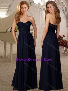Sophisticated Empire Navy Blue Bridesmaid Dress with Beading