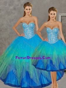 Gorgeous Rainbow Big Puffy Detachable Quinceanera Gowns with Beading