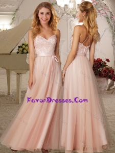 Elegant Belted and Applique Empire Bridesmaid Dress in Baby Pink