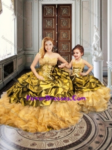 Fashionable Applique and Bubble Gold Princesita with Quinceanera Dresses in Organza and Taffeta