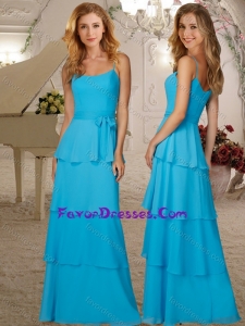 Romantic Belted and Ruffled Layers Bridesmaid Dress with Spaghetti Straps