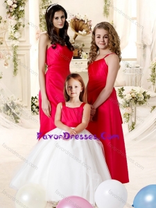 Sophisticated Red Empire Satin Bridesmaid Dress with Floor Length