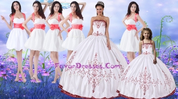Classical Puffy Skirt Strapless Quinceanera Dress and Popular Embroidered Mini Quinceanera Dress and Best Red and White 